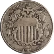 1866 Shield Nickel - F (Fine)