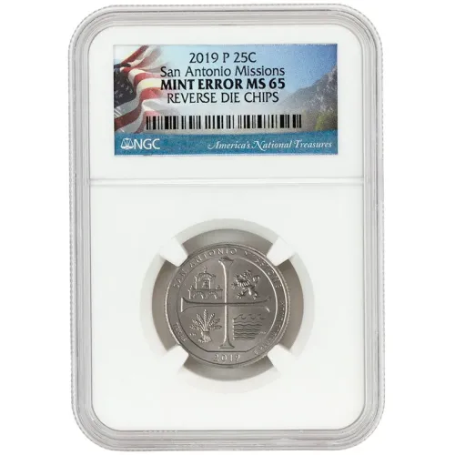 2019 P San Antonio Missions Quarter - NGC MS66 Reverse Die Chips