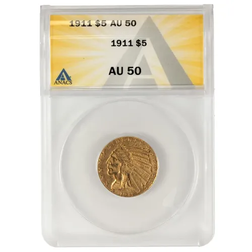 1911 $5 Indian Gold Half Eagle - ANACS AU 50