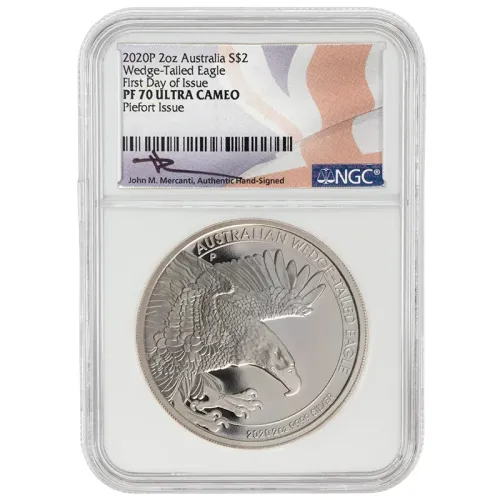 2020 Australia 2oz Silver Wedge-Tailed Eagle - NGC PF70 - Mercanti Sig