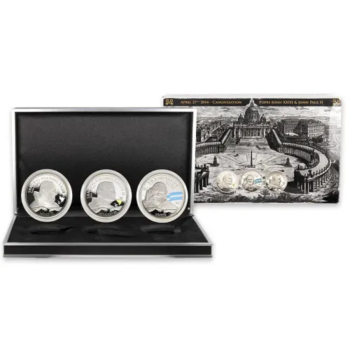 2014 Cook Is $2 1/2oz .925 Silver - April 27th 2015 Canonization 3 Coin Set