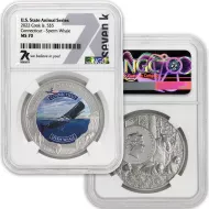 2022 Cook Is $5 1oz Silver - US State Animals CT Sperm Whale - NGC MS70