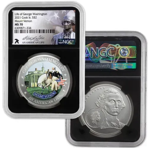 2021 Cook Is $2 1/2oz Silver - Life of Washington Mount Vernon - NGC MS70