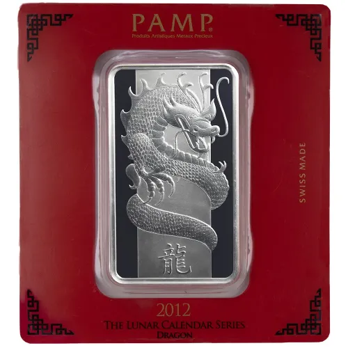 2012 100 Gram Silver Bar .999 Fine Silver - PAMP Year of the Dragon