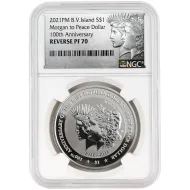 2021 B.V.I. 1oz Silver $1 - Morgan to Peace Dollar 100th Anniversary - NGC Rev PF70