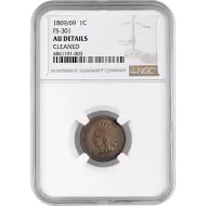 1869/69 Indian Head Penny FS301 - NGC AU (Almost Uncirculated) Details - Improperly Cleaned