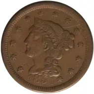 1854 Large Cent - Very Fine Details Scratched