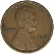 1915 S Lincoln Wheat Penny - Fine Details Obverse Damaged