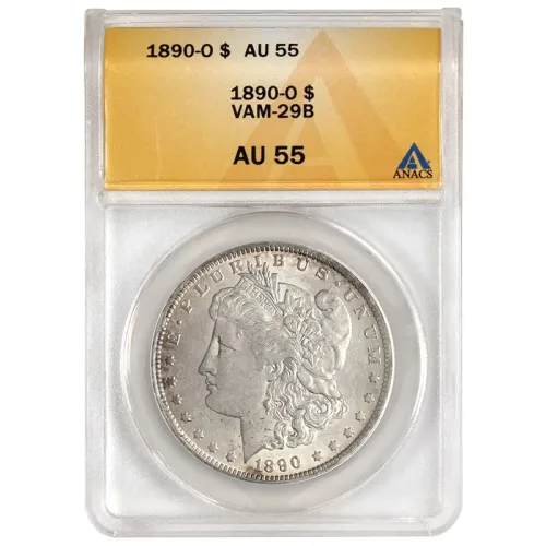 1890 O Morgan Dollar Vam 29b - ANACS AU55