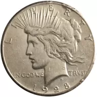 1928 Peace Dollar - Almost Uncirculated Details - Rim Dings & Improperly Cleaned