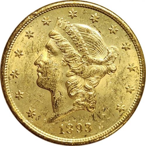 1893 S  Gold Liberty Double Eagle - AU (Almost Uncirculated)