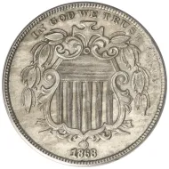 1868 Shield Nickel - AU Details Damaged