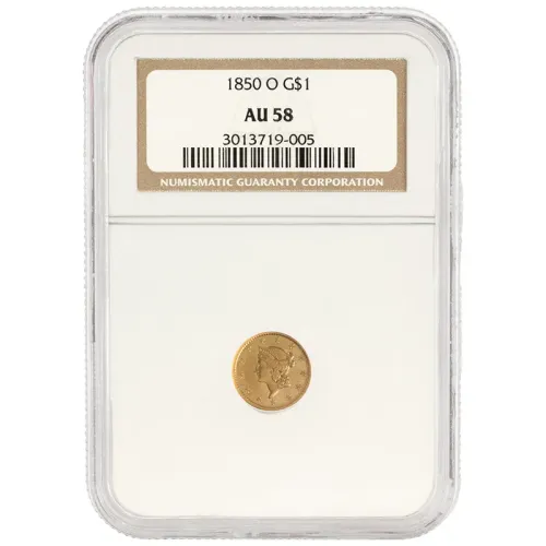 1850 O $1 Gold Liberty - NGC AU58