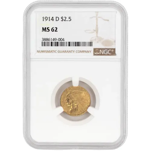 1914 D $2 1/2 Indian Gold Quarter Eagle - NGC MS62