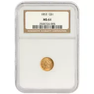 1853 $1 Gold Liberty - NGC MS61 - 005