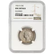 1932 D Washington Quarter - NGC Unc Details Cleaned