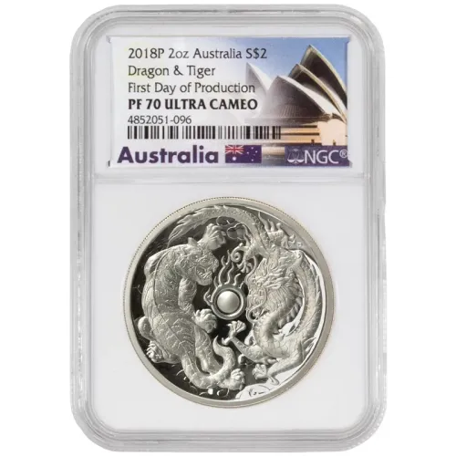 2018 Australia 2oz Silver Dragon & Tiger - NGC PF70 FDOP