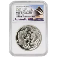 2018 Australia 2oz Silver Dragon & Tiger - NGC PF70 FDOP